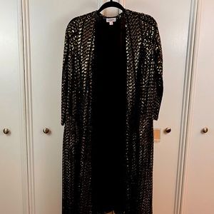 LuLaRoe NWT Sarah Duster Cardigan Elegant Collection Black with Gold Sequins S